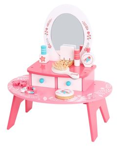 שידת איפור שולחנית מעץ עם 14 אביזרי משחק