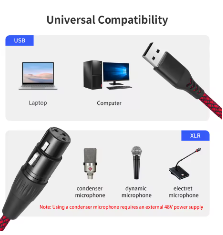 כבל מתאם XLR נקבה לUSB זכר באורך 2 מטר איכותי ועבה