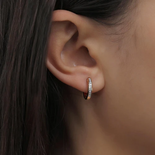 עגילי חישוק יהלומים זהב 14K