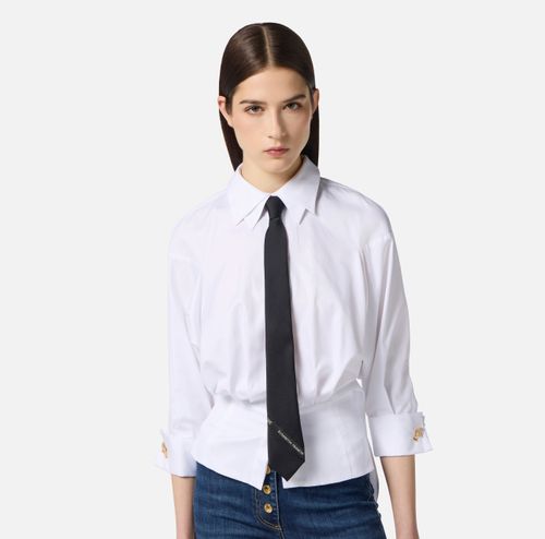 Tie in twill fabric with logo embroidery