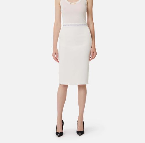 Skirt in crêpe fabric with logo ribbon