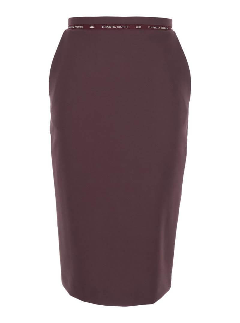 Skirt in crêpe fabric with logo ribbon - COLOR MERLOT