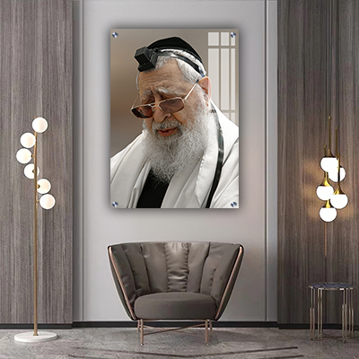 תמונות צדיקים - הרב עובדיה עם תפילין זכוכית/קנבס