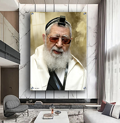 תמונות צדיקים - הרב עובדיה יוסף מעוטר בטלית ותפילין זכוכית/קנבס