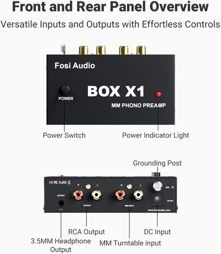 קדם-מגבר לפטיפון Fosi Audio BOX X1-MM עם יציאת אוזניות 3.5 מ