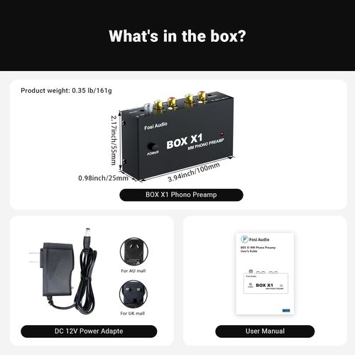 קדם-מגבר לפטיפון Fosi Audio BOX X1-MM עם יציאת אוזניות 3.5 מ