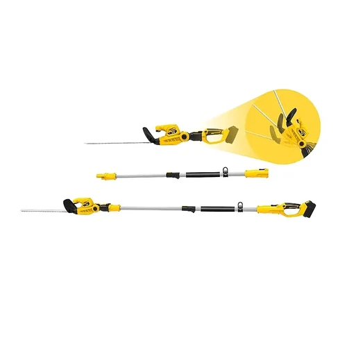 מגזמת גדר חיה טלסקופית GARLAND SET KEEPER 20V בתצורת שימוש שונה עם הדגמת אורך ההארכה והטיית הראש