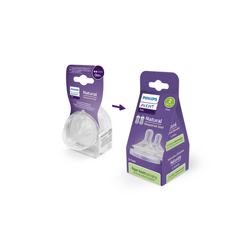 זוג פטמות האכלה לבקבוקי Avent Natural Response - גילאי 0+, זרימה שלב 2