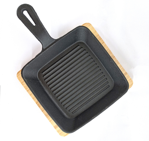 מחבת BBQ מרובעת + מגש עץ | 19/19/3 ס