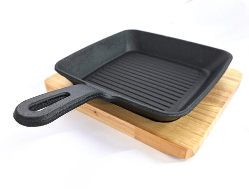 מחבת BBQ מרובעת + מגש עץ | 19/19/3 ס