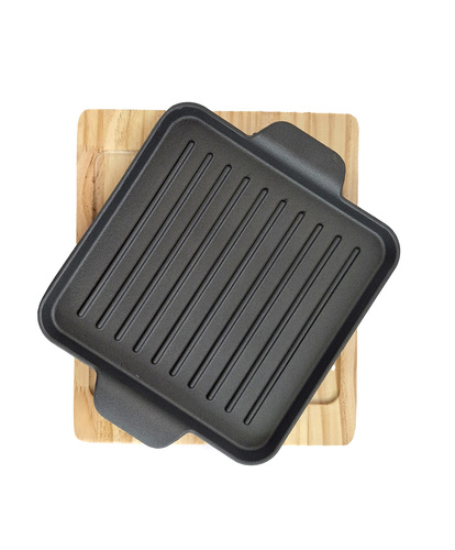 מחבת BBQ מרובעת + מגש עץ | 23/23/2.5 ס
