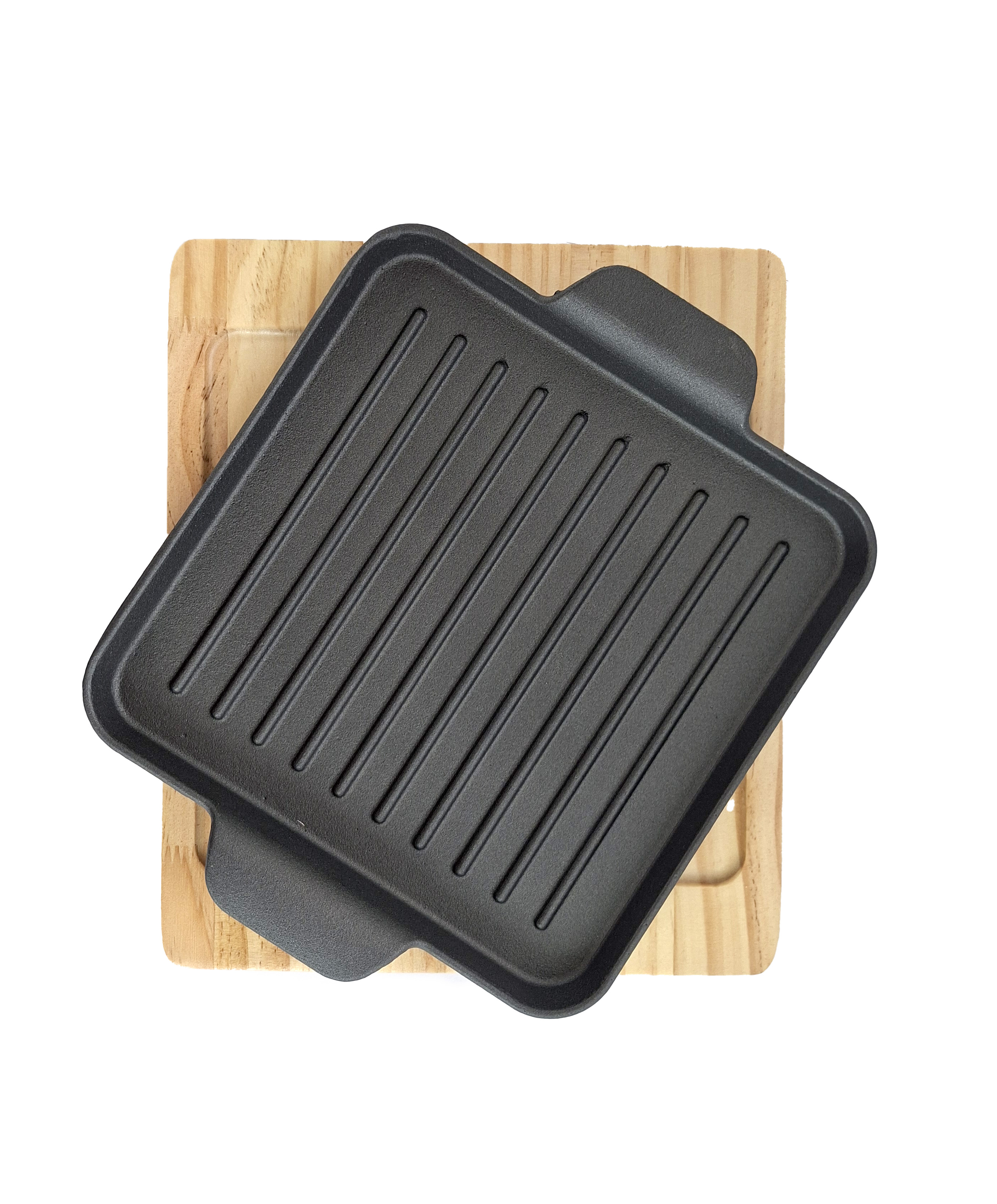 מחבת BBQ מרובעת + מגש עץ | 23/23/2.5 ס"מ
