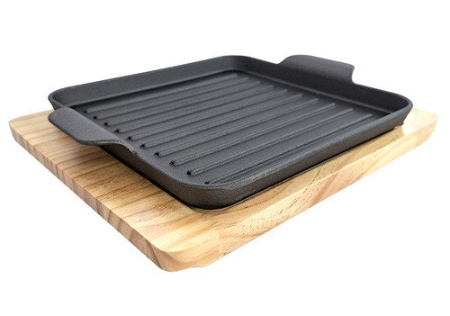 מחבת BBQ מרובעת + מגש עץ | 23/23/2.5 ס