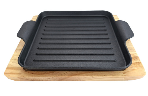 מחבת BBQ מרובעת + מגש עץ | 23/23/2.5 ס