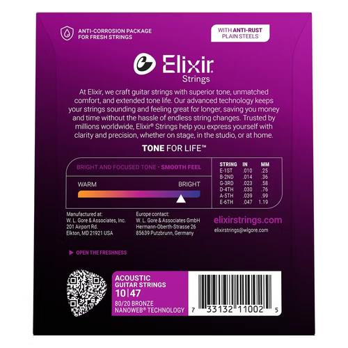 סט מיתרים לאקוסטית ELIXIR NANOWEB 10-47 11002
