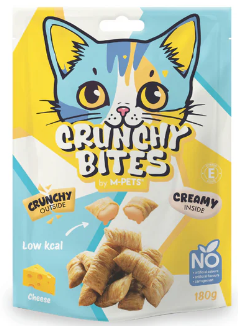 אמפט חטיף כריות קראנצ'י במילוי גבינה 60 גרם -M-PETS CRUNCHY BITES cat snack Cheese flavour