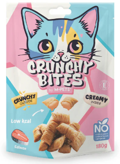אמפט חטיף כריות קראנצ'י במילוי סלמון 60 גרם -M-PETS CRUNCHY BITES cat snack Salmon flavour