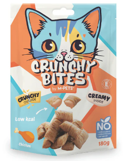 אמפט חטיף כריות קראנצ'י במילוי עוף 60 גרם -M-PETS CRUNCHY BITES cat snack  Chicken flavour