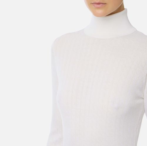 Wool jumper with jacquard micro-logo