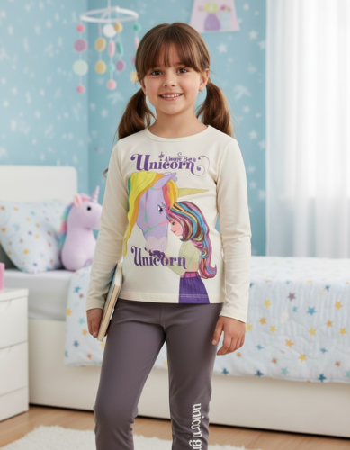 סט ג'רזי בנות חד קרן קרם