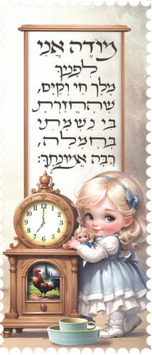גלויה צבעונית מודה אני עם בובה