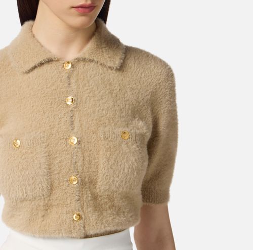 Mini cardigan in knit fabric with jewel buttons