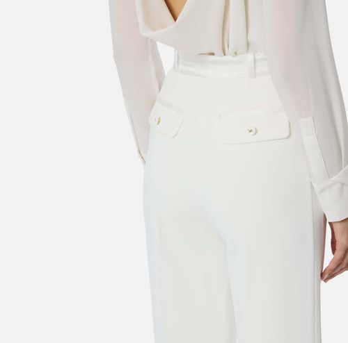 Trousers in lightweight crêpe fabric with tuxedo details
