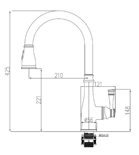שירטוט ברז מטבח נשלף 1054 כרום SIVANOFIR