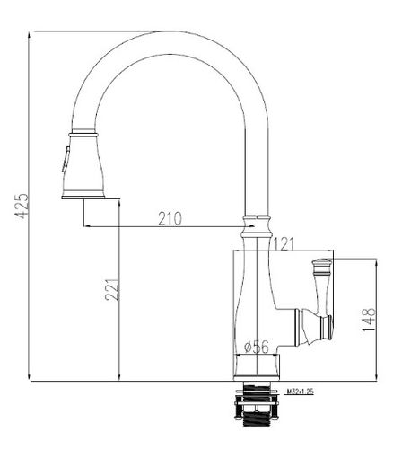 שירטוט ברז מטבח נשלף 1054YB רוז זהב מט SIVANOFIR