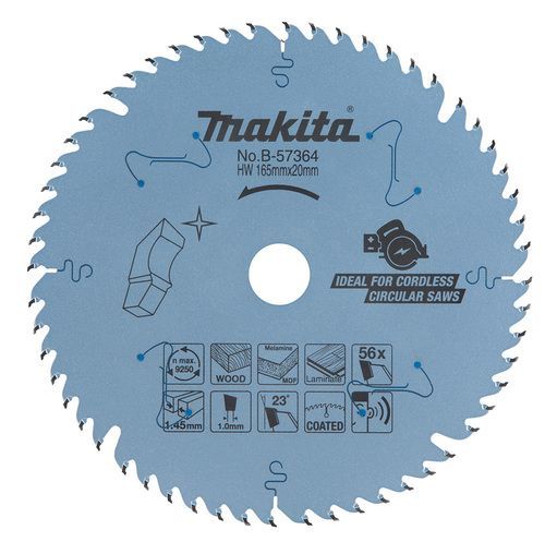 להב TCT מצופה שקט EFFICUT למסור עגול נטען 165X56 עץ MAKITA