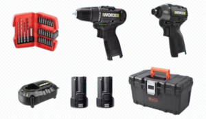 סט מברגות אימפקט + מברגת ופוטר 12V סוללות 2 + מטען בארגז מקצועי TO-0295 WORX