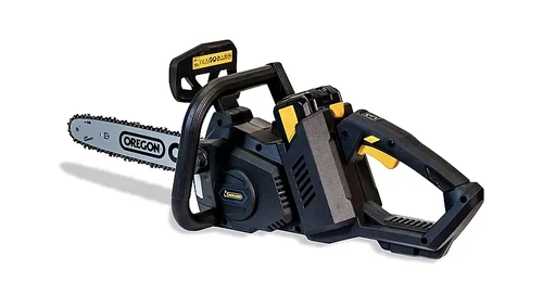 תקריב של מסור שרשרת חשמלי נטען Garland KEEPER40V עם מנגנון מתיחה מהיר ומערכת שימון אוטומטית