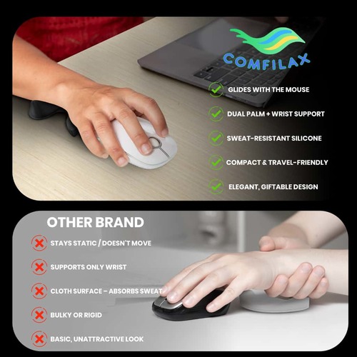 פד / משענת כף יד ארגונומית לעכבר - משטח עכבר שולחני, עיצוב מעוגל חלק ועמיד בפני שריטות, לשימוש גיימינג, משרדי או ביתי