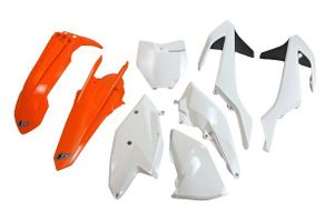 סט פלסטיקה קומפלט מבית UFO לבן/ כתום עבור קטמ BUDY KIT KTM SX/F 2016-2018 צביעה מקורית