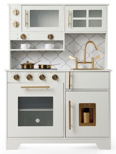 מטבח משחק יוקרתי לילדים עם כיריים אורות וצלילים - ירושלים לבן וזהב