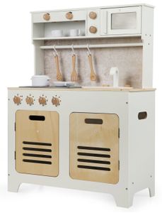 מטבח משחק מעוצב לילדים עם כיריים אורות וצלילים - מילאנו לבן/עץ טבעי
