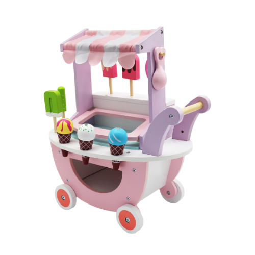 עגלת גלידה ורודה מעץ BUBU