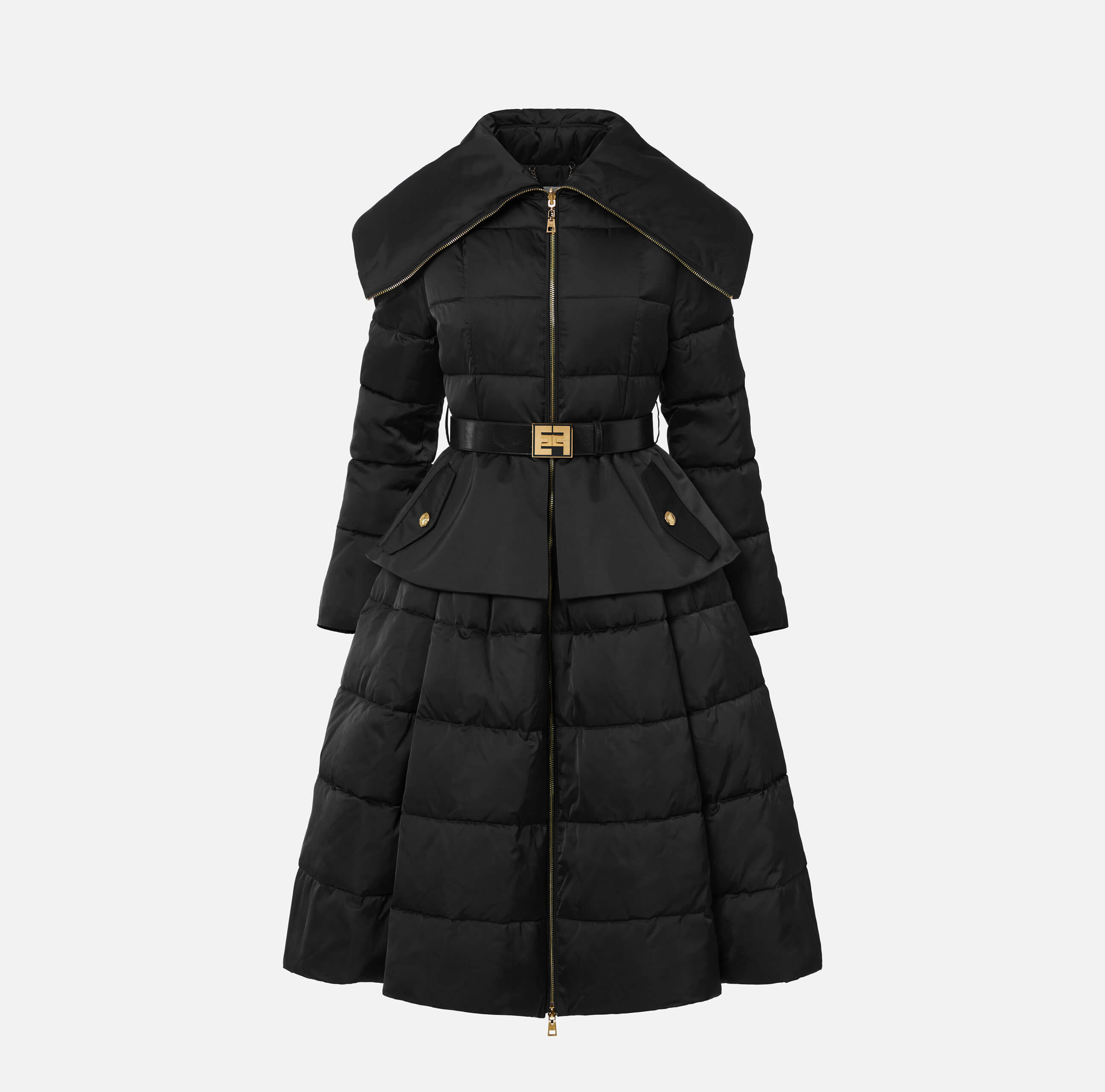 Down jacket in voile fabric with circle skirt