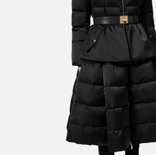 Down jacket in voile fabric with circle skirt