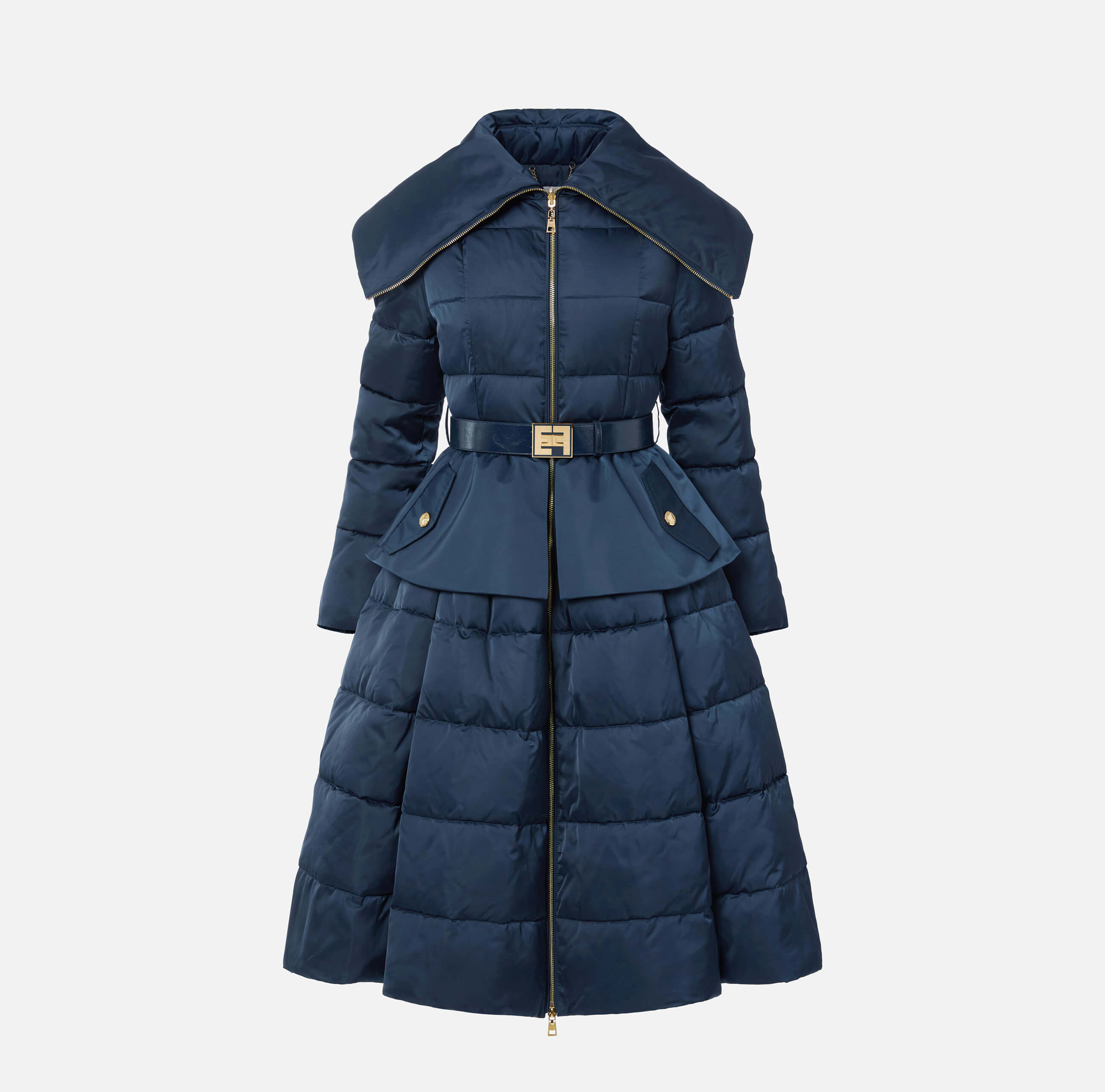 Down jacket in voile fabric with circle skirt