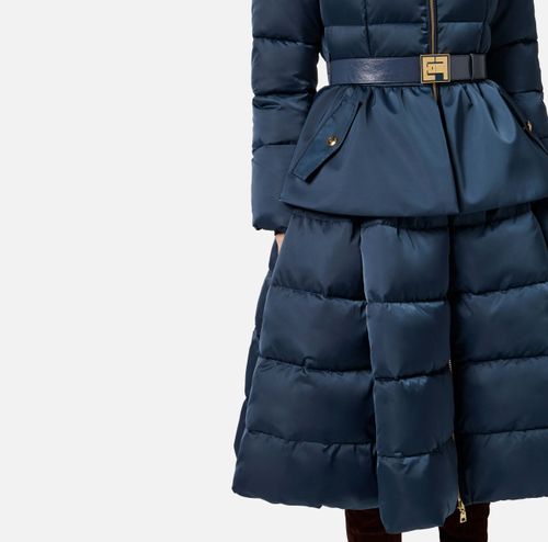 Down jacket in voile fabric with circle skirt