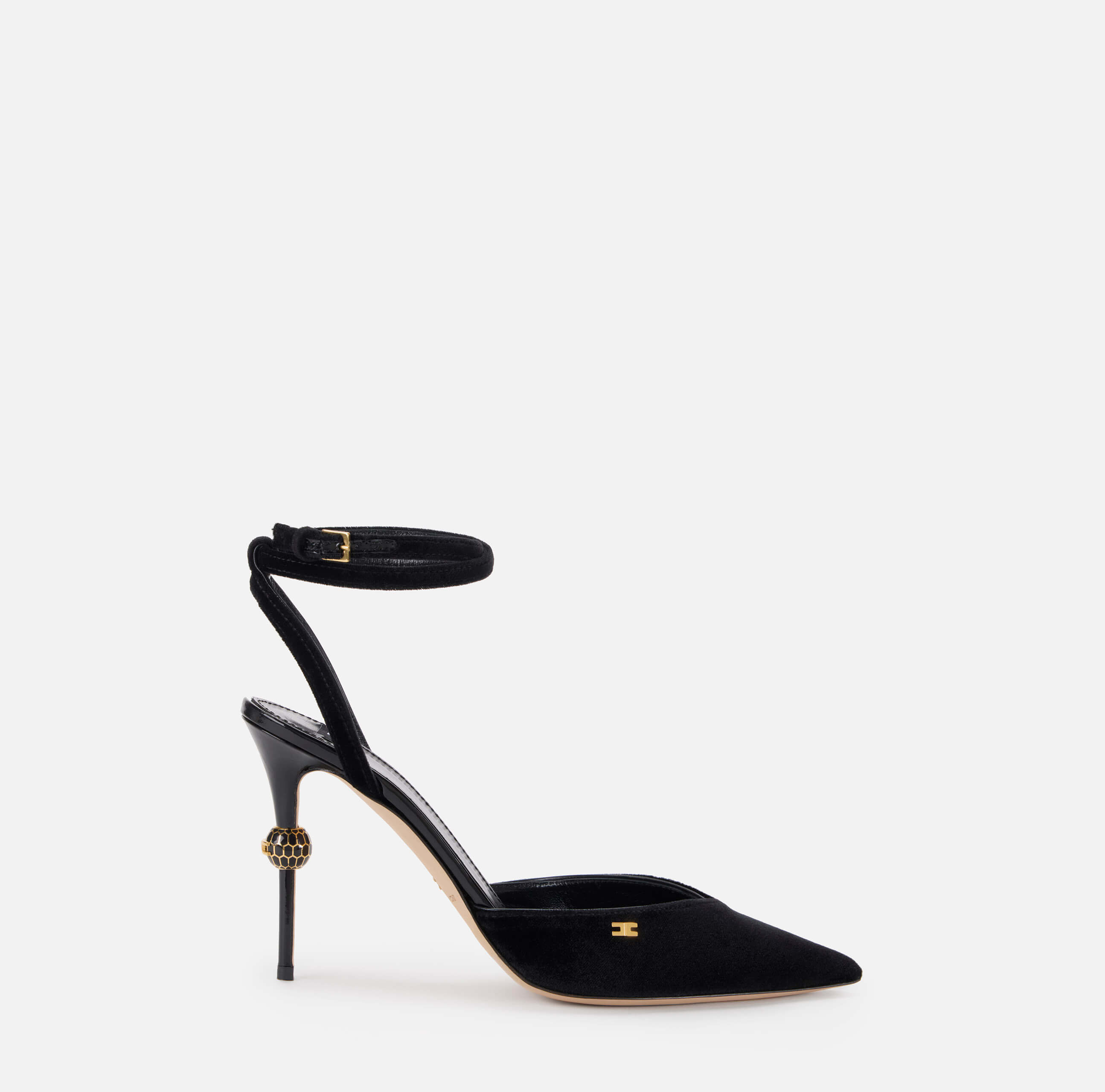 Velvet slingback with jeweled heel - BLACK