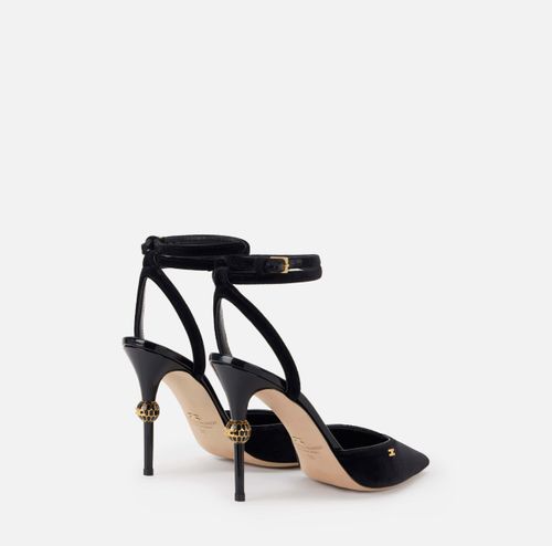 Velvet slingback with jeweled heel - BLACK