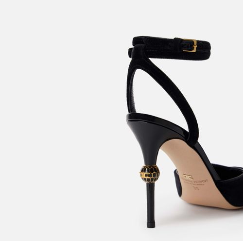 Velvet slingback with jeweled heel - BLACK
