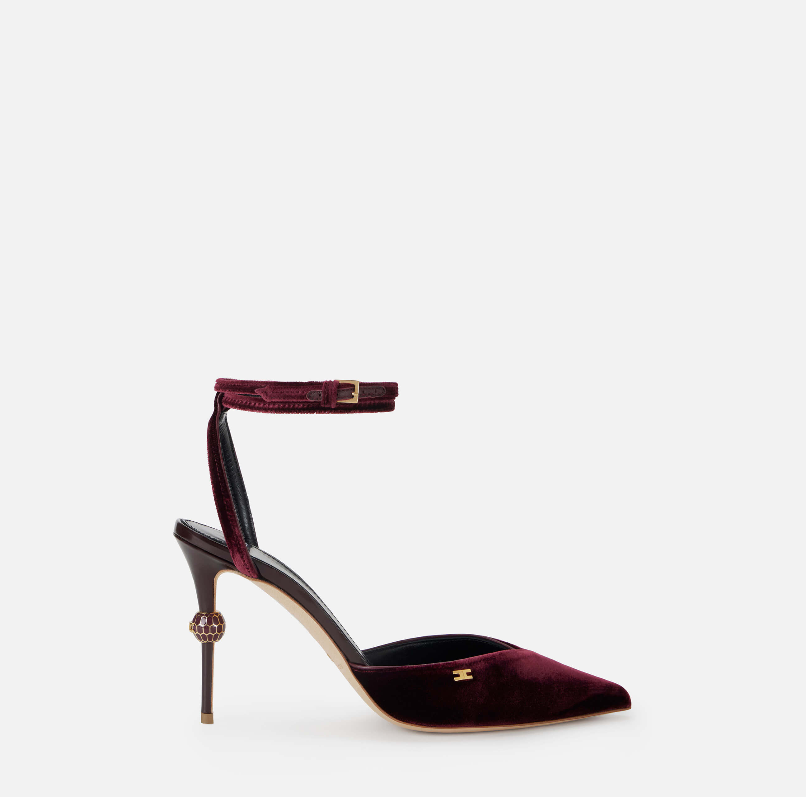 Velvet slingback with jeweled heel