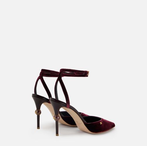 Velvet slingback with jeweled heel