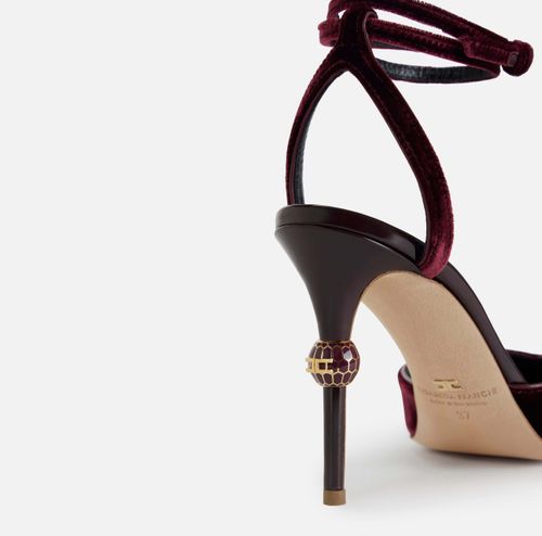 Velvet slingback with jeweled heel