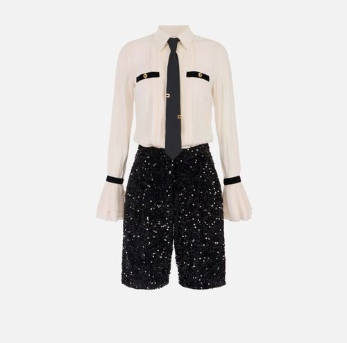 Jumpsuit in georgette fabric with sequins and tie
