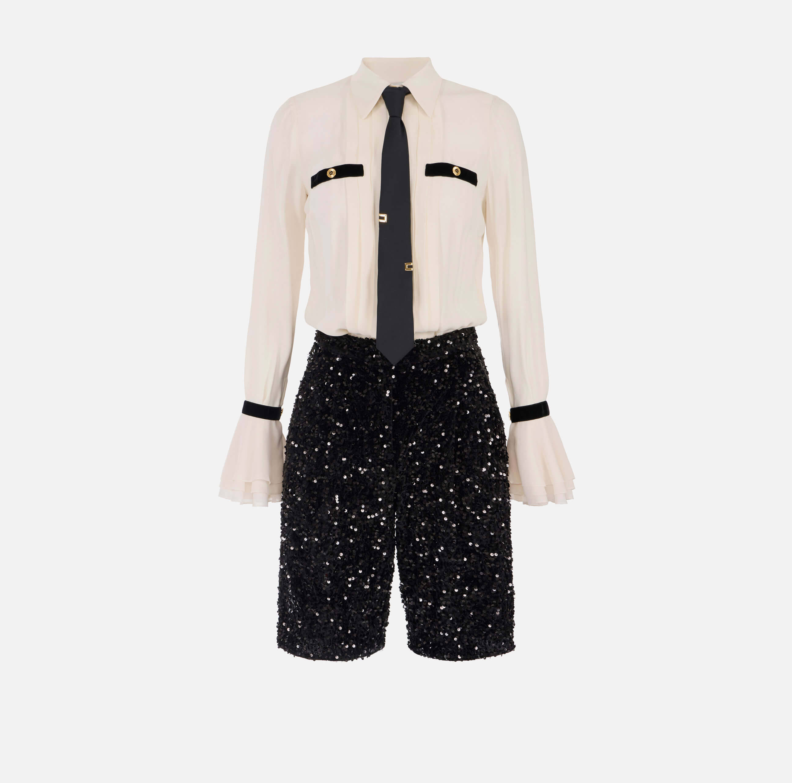 Jumpsuit in georgette fabric with sequins and tie