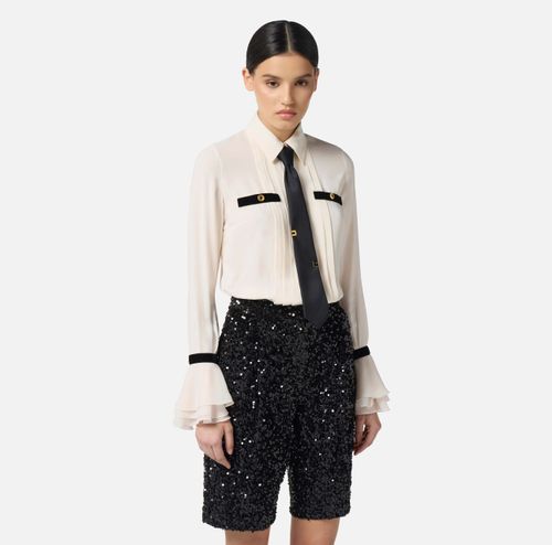 Jumpsuit in georgette fabric with sequins and tie